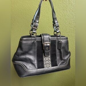 Vintage Coach Hamptons Black Leather and Suede Bag